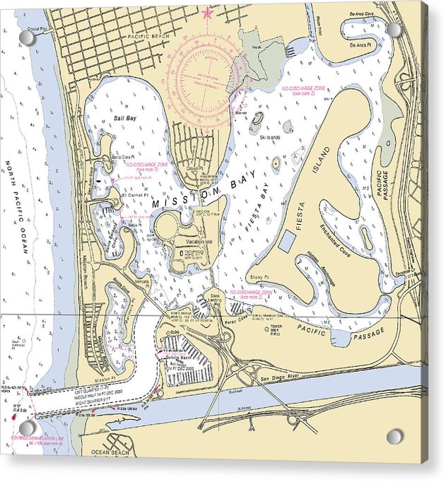 Mission Bay California Nautical Chart - Acrylic Print – 8" x 7.5" – Acrylic Nautical Chart Print by SeaKoast.