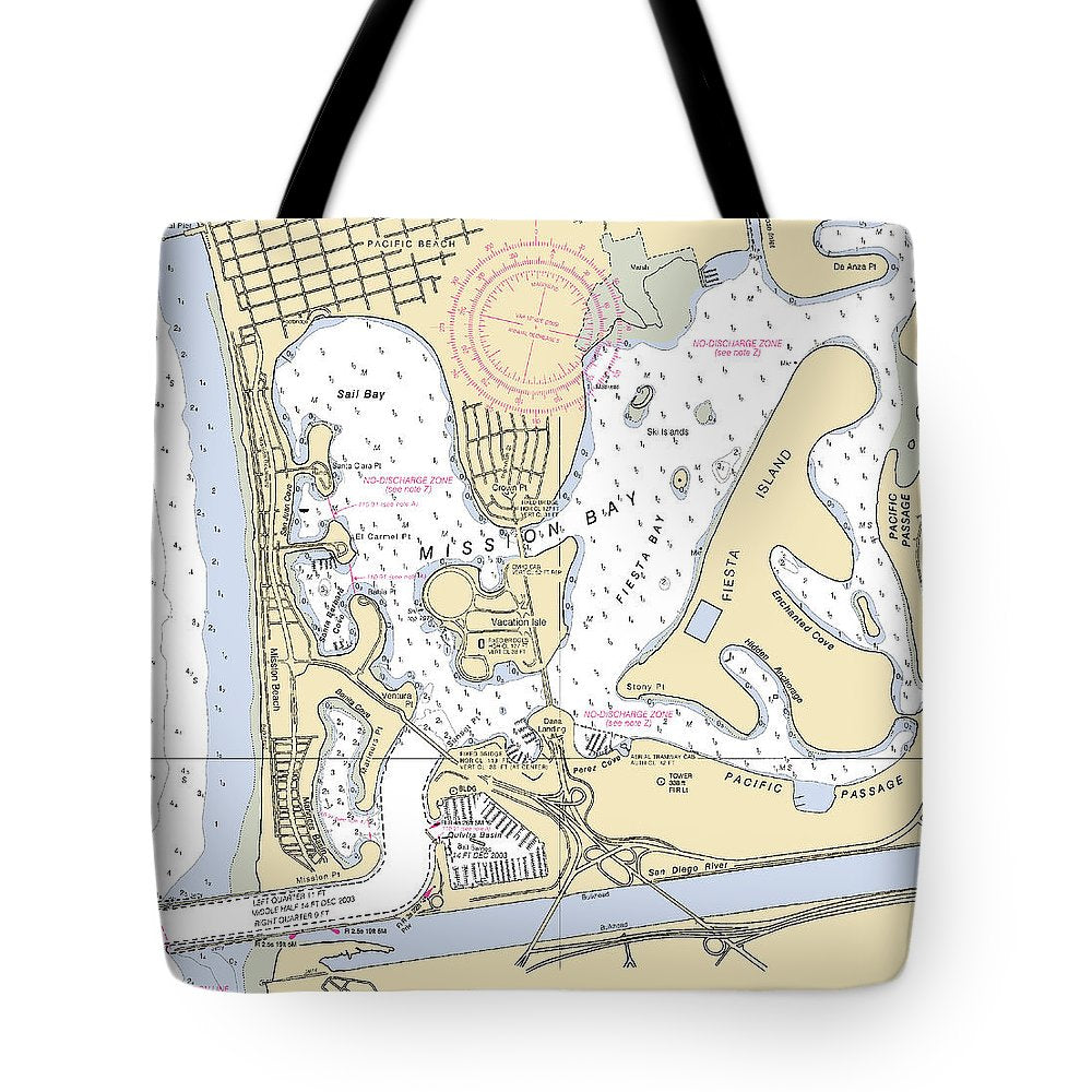 Mission Bay-california Nautical Chart - Tote Bag