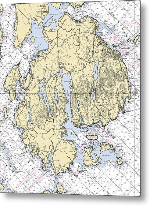 A beuatiful Metal Print of the Mt Desert Island-Maine Nautical Chart - Metal Print by SeaKoast.  100% Guarenteed!