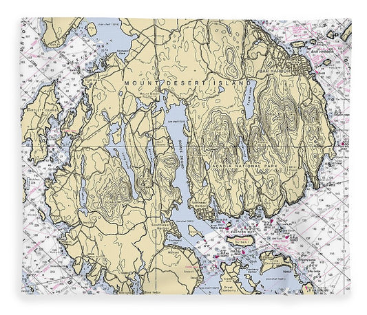 Mt Desert Island Maine Nautical Chart Blanket