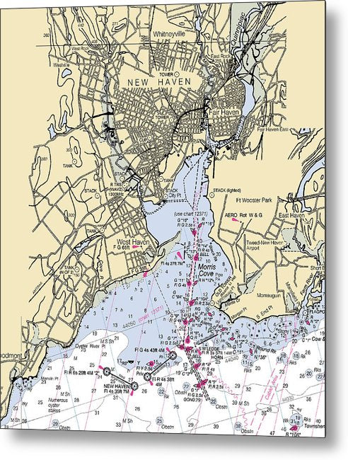 A beuatiful Metal Print of the New Haven-Connecticut Nautical Chart - Metal Print by SeaKoast.  100% Guarenteed!