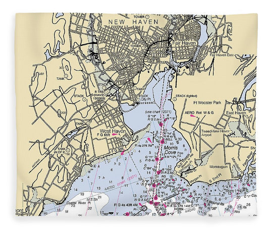 New Haven Connecticut Nautical Chart Blanket