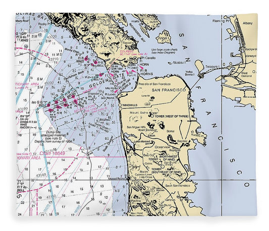 San Francisco California Nautical Chart Blanket