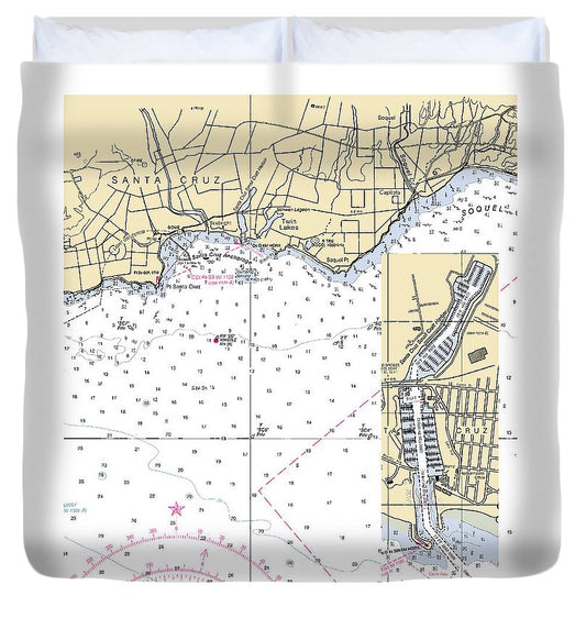 Santa Cruz California Nautical Chart Duvet Cover