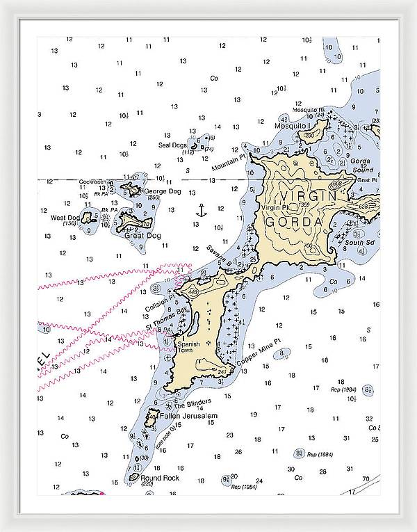 Virgin Gorda-Virgin Islands Nautical Chart - Framed Print 36" x 48" Framed Nautical Chart Print by SeaKoast.