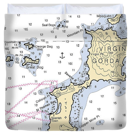 Virgin Gorda Virgin Islands Nautical Chart Duvet Cover