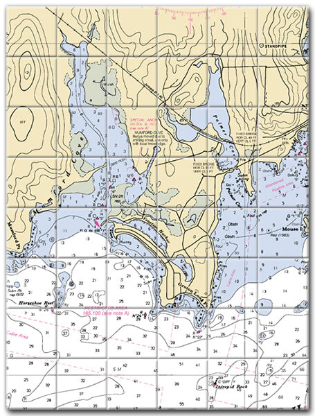 Groton Long Point Connecticut Nautical Chart Tile Art-Mural-Kitchen Backsplash-Bathroom Tile-Countertop by SeaKoast
