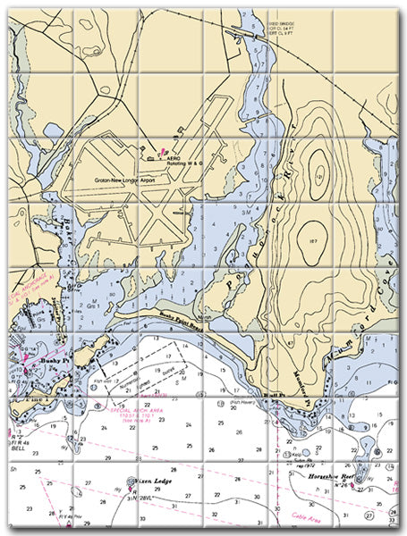 Bluff Point Connecticut Nautical Chart Tile Art-Mural-Kitchen Backsplash-Bathroom Tile-Countertop by SeaKoast