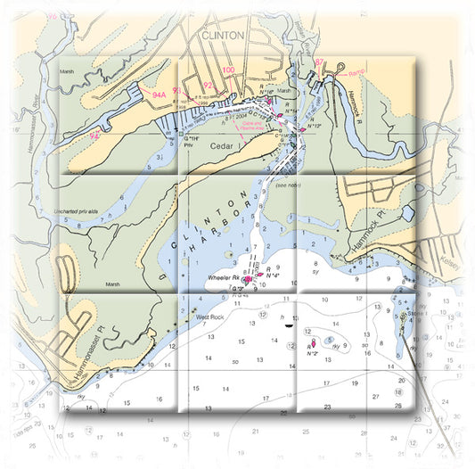 Clinton Connecticut Nautical Chart Tile Art-Mural-Kitchen Backsplash-Bathroom Tile-Countertop by SeaKoast