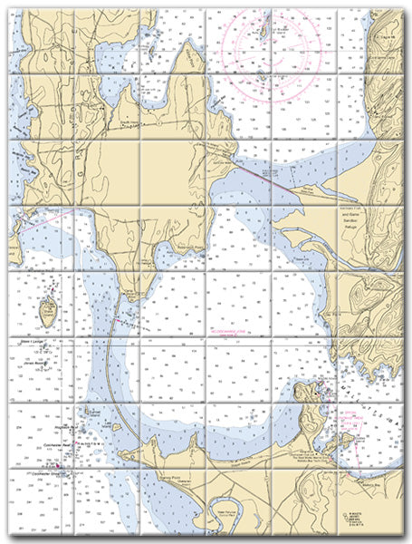 Malletts Bay Lake Champlain Nautical Chart Tile Art-Mural-Kitchen Backsplash-Bathroom Tile-Countertop by SeaKoast