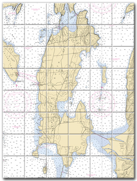 Grand Island Lake Champlain Nautical Chart Tile Art-Mural-Kitchen Backsplash-Bathroom Tile-Countertop by SeaKoast