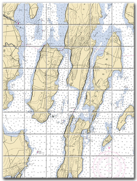 Lake Champlain Hero Island Nautical Chart Tile Art-Mural-Kitchen Backsplash-Bathroom Tile-Countertop by SeaKoast