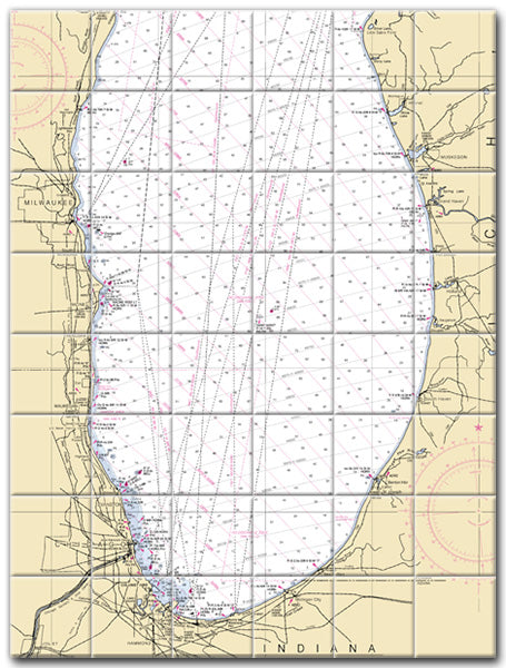 Lower Lake Michigan Nautical Chart Tile Art-Mural-Kitchen Backsplash-Bathroom Tile-Countertop by SeaKoast