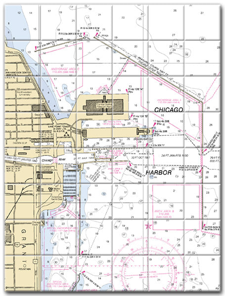 Chicago Harbor Lake Michigan Nautical Chart Tile Art-Mural-Kitchen Backsplash-Bathroom Tile-Countertop by SeaKoast