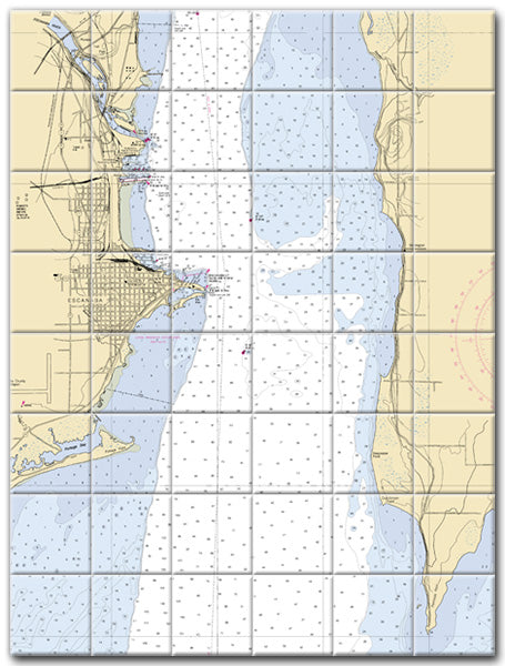 Escanada Lake Michigan Nautical Chart Tile Art-Mural-Kitchen Backsplash-Bathroom Tile-Countertop by SeaKoast