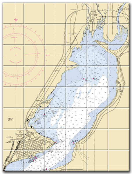 Gladstone Lake Michigan Nautical Chart Tile Art-Mural-Kitchen Backsplash-Bathroom Tile-Countertop by SeaKoast