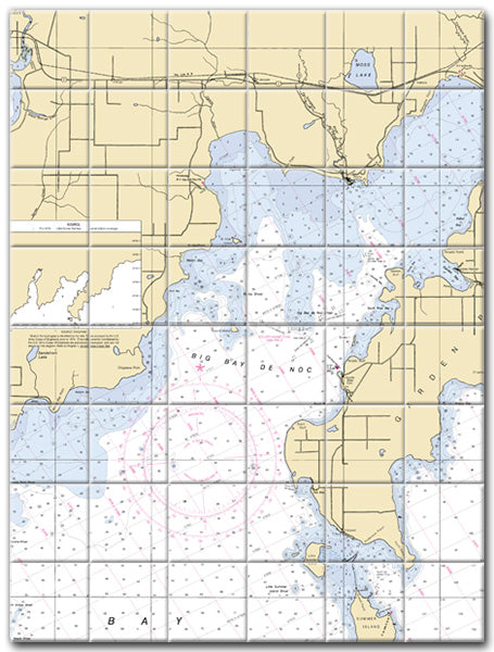 Big Bay Delaware Noc Lake Michigan Nautical Chart Tile Art-Mural-Kitchen Backsplash-Bathroom Tile-Countertop by SeaKoast
