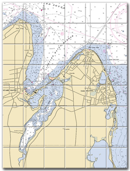 Vineyard Haven Harbor Massachusetts Nautical Chart Tile Art-Mural-Kitchen Backsplash-Bathroom Tile-Countertop by SeaKoast