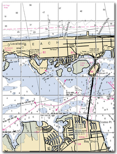 Bayshore New Jersey Nautical Chart Tile Art-Mural-Kitchen Backsplash-Bathroom Tile-Countertop by SeaKoast