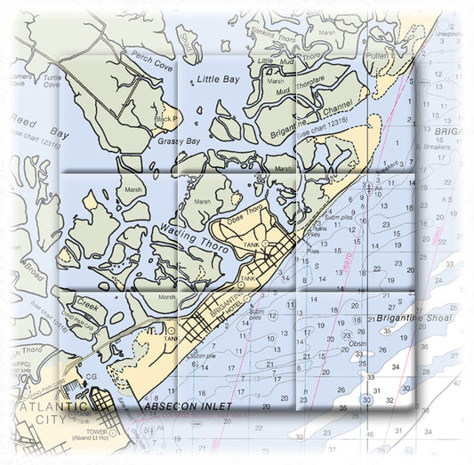 B Brigantine New Jersey Nautical Chart Tile Art-Mural-Kitchen Backsplash-Bathroom Tile-Countertop by SeaKoast