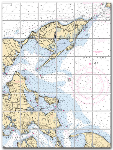 Gardiners Bay New York Nautical Chart Tile Art-Mural-Kitchen Backsplash-Bathroom Tile-Countertop by SeaKoast