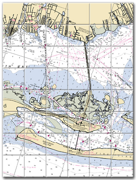 Captree Island New York Nautical Chart Tile Art-Mural-Kitchen Backsplash-Bathroom Tile-Countertop by SeaKoast