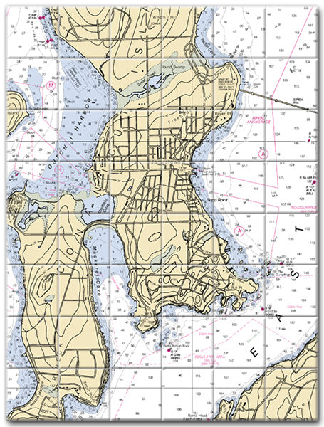 Jamestown Rhode Island Nautical Chart Tile Art-Mural-Kitchen Backsplash-Bathroom Tile-Countertop by SeaKoast