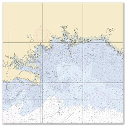 Apalachee Bay Florida Nautical Chart Tile Mural-Kitchen Backsplash-Bathroom Tile-Countertop by SeaKoast