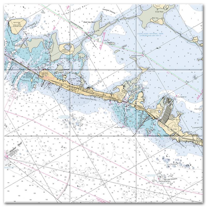 Islamorada Florida Nautical Chart Tile Mural-Kitchen Backsplash-Bathroom Tile-Countertop by SeaKoast