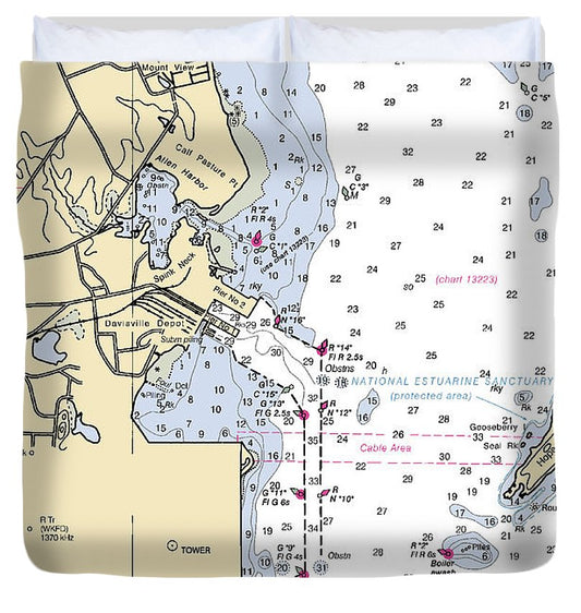Allen Harbor Rhode Island Nautical Chart Duvet Cover