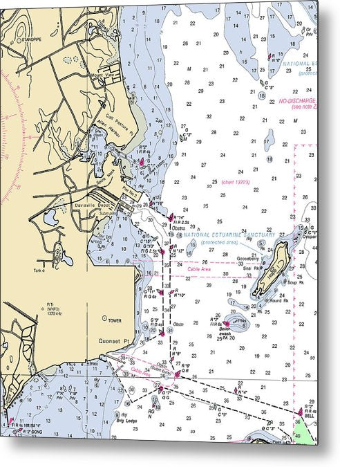 A beuatiful Metal Print of the Allen Harbor-Rhode Island Nautical Chart - Metal Print by SeaKoast.  100% Guarenteed!