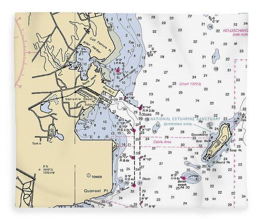 Allen Harbor Rhode Island Nautical Chart Blanket