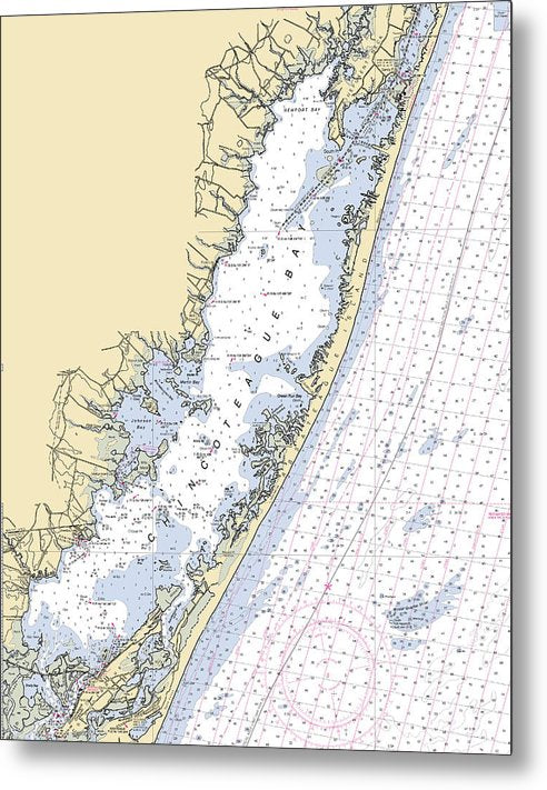 A beuatiful Metal Print of the Assateague Island -Maryland Nautical Chart _V2 - Metal Print by SeaKoast.  100% Guarenteed!