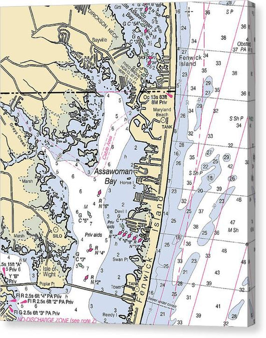 Assawoman Bay-Maryland Nautical Chart Canvas Print