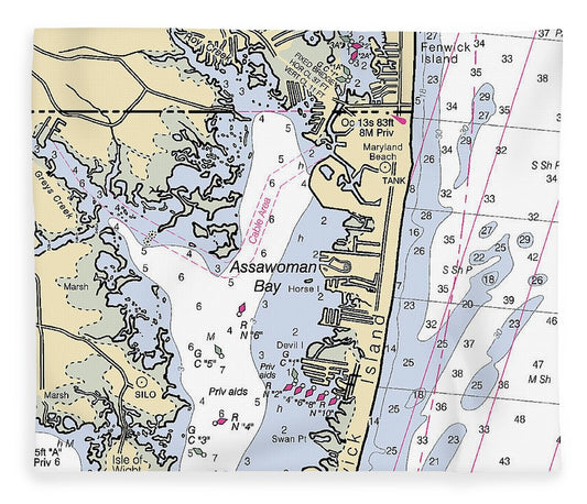 Assawoman Bay Maryland Nautical Chart Blanket