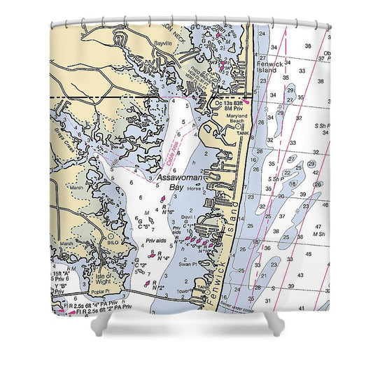 Assawoman Bay Maryland Nautical Chart Shower Curtain