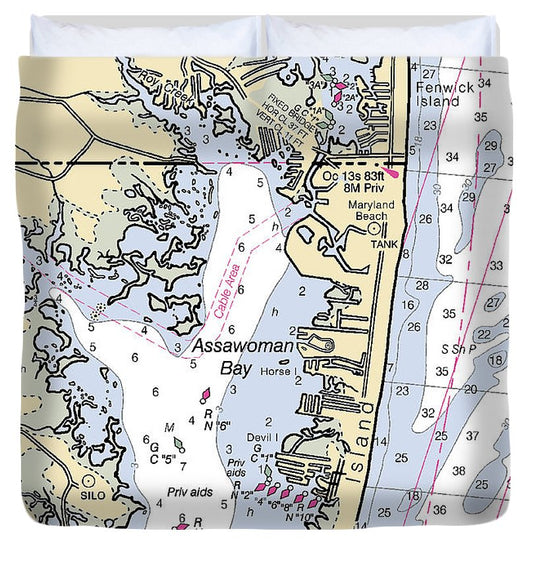 Assawoman Bay Maryland Nautical Chart Duvet Cover
