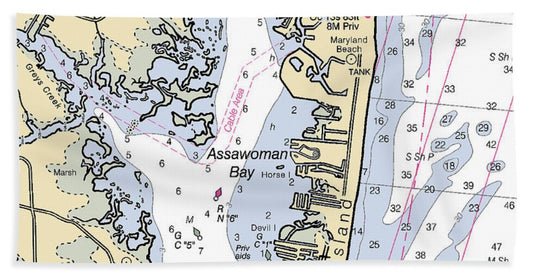 Assawoman Bay-maryland Nautical Chart - Beach Towel