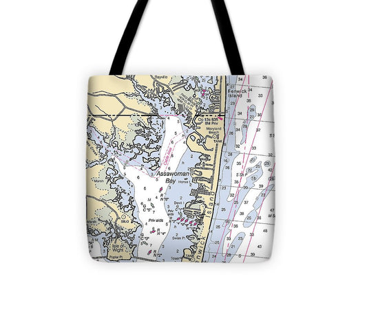 Assawoman Bay Maryland Nautical Chart Tote Bag