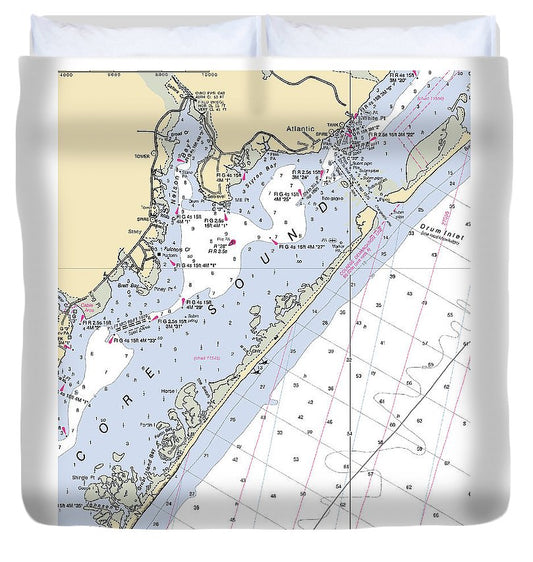 Atlantic North Carolina Nautical Chart Duvet Cover