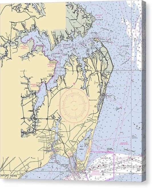 Back River To Newport News-Virginia Nautical Chart Canvas Print
