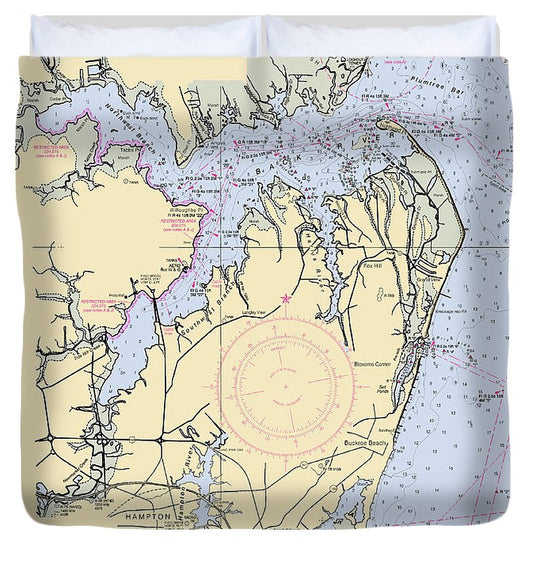 Back River To Newport News Virginia Nautical Chart Duvet Cover