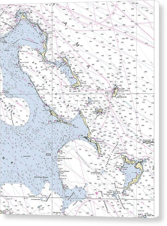 Bahamas South Nautical Chart – 625" x 8 – Canvas Nautical Chart Print by SeaKoast