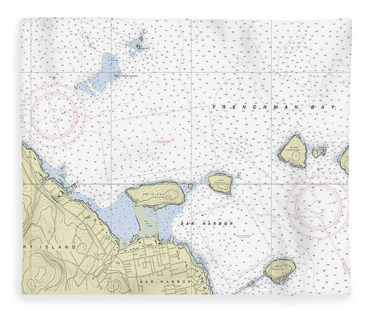 Bar Harbor Maine Nautical Chart Blanket