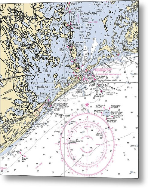 A beuatiful Metal Print of the Barataria And Caminada Bays-Louisiana Nautical Chart - Metal Print by SeaKoast.  100% Guarenteed!