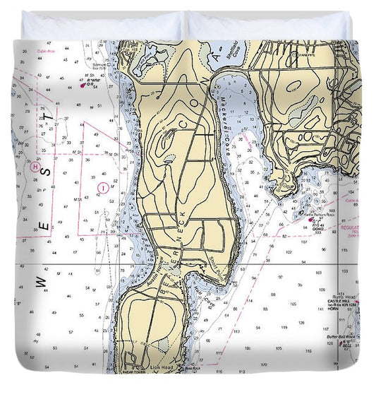 Beaver Neck Rhode Island Nautical Chart Duvet Cover