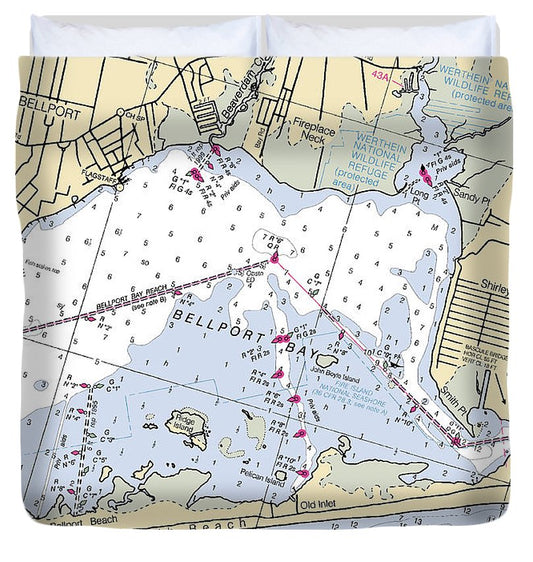 Bellport Bay New York Nautical Chart Duvet Cover
