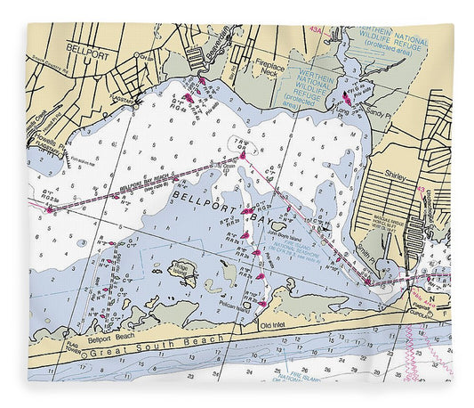 Bellport Bay New York Nautical Chart Blanket