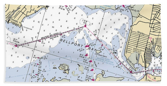 Bellport Bay-new York Nautical Chart - Bath Towel