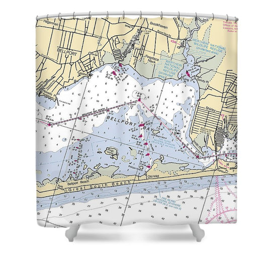 Bellport Bay New York Nautical Chart Shower Curtain
